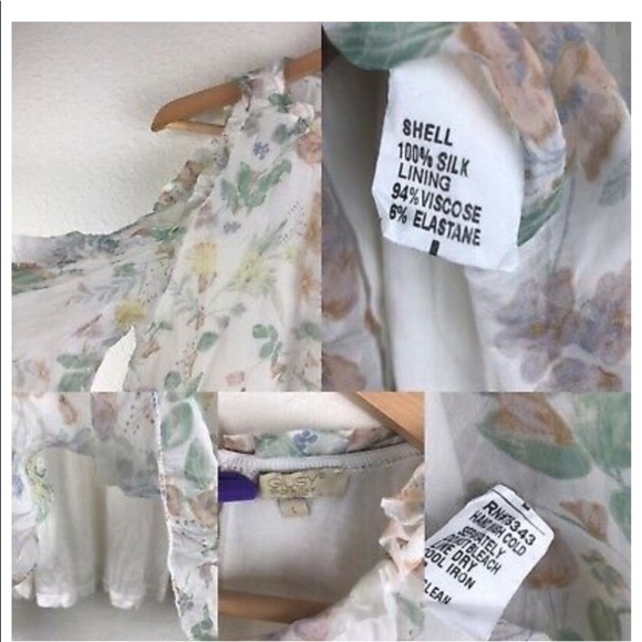 - Giusy made in Italy cold shoulder silk floral top L - Picture 5 of 6